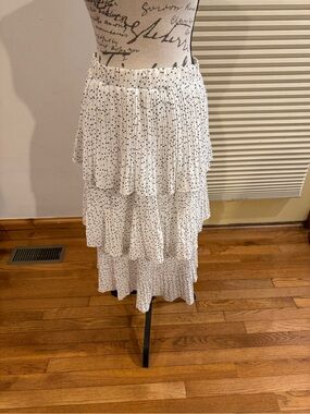 WD.NY White Tiered Midi Skirt with Black Polka Dots